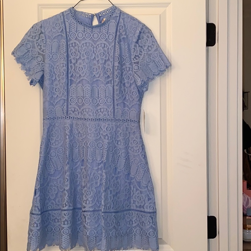 Blue lace fit and flare dress